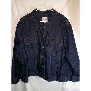 Vintage Carolina Blues Denim Jacket Plus Size‎ Dark Wash Button Front 28W